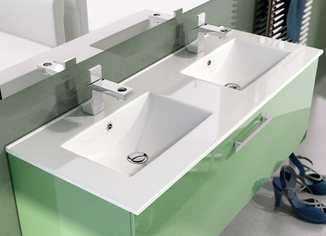 Lavabo para mueble de baño en porcelana blanca de dos senos Art&Bath