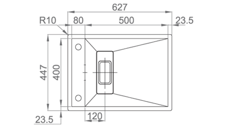 FREGADERO BAJO ENCIMERA PARA COCINA RODI INVISIBLE MEDIDAS: 627x447mm